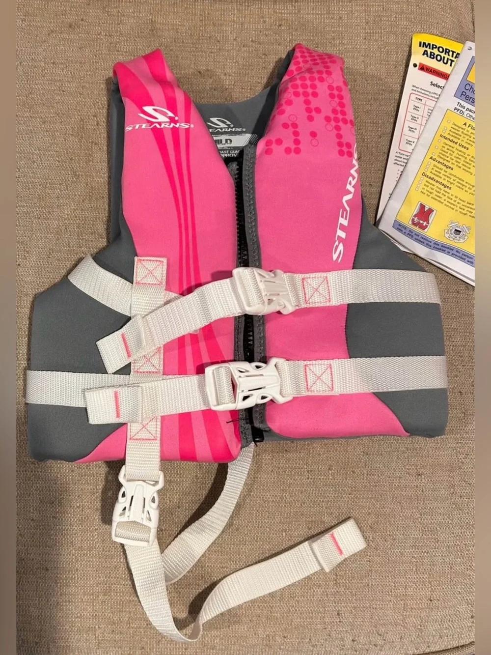 Stearns Kids Pink & Gray Life Jacket - Child Personal Flotation Device